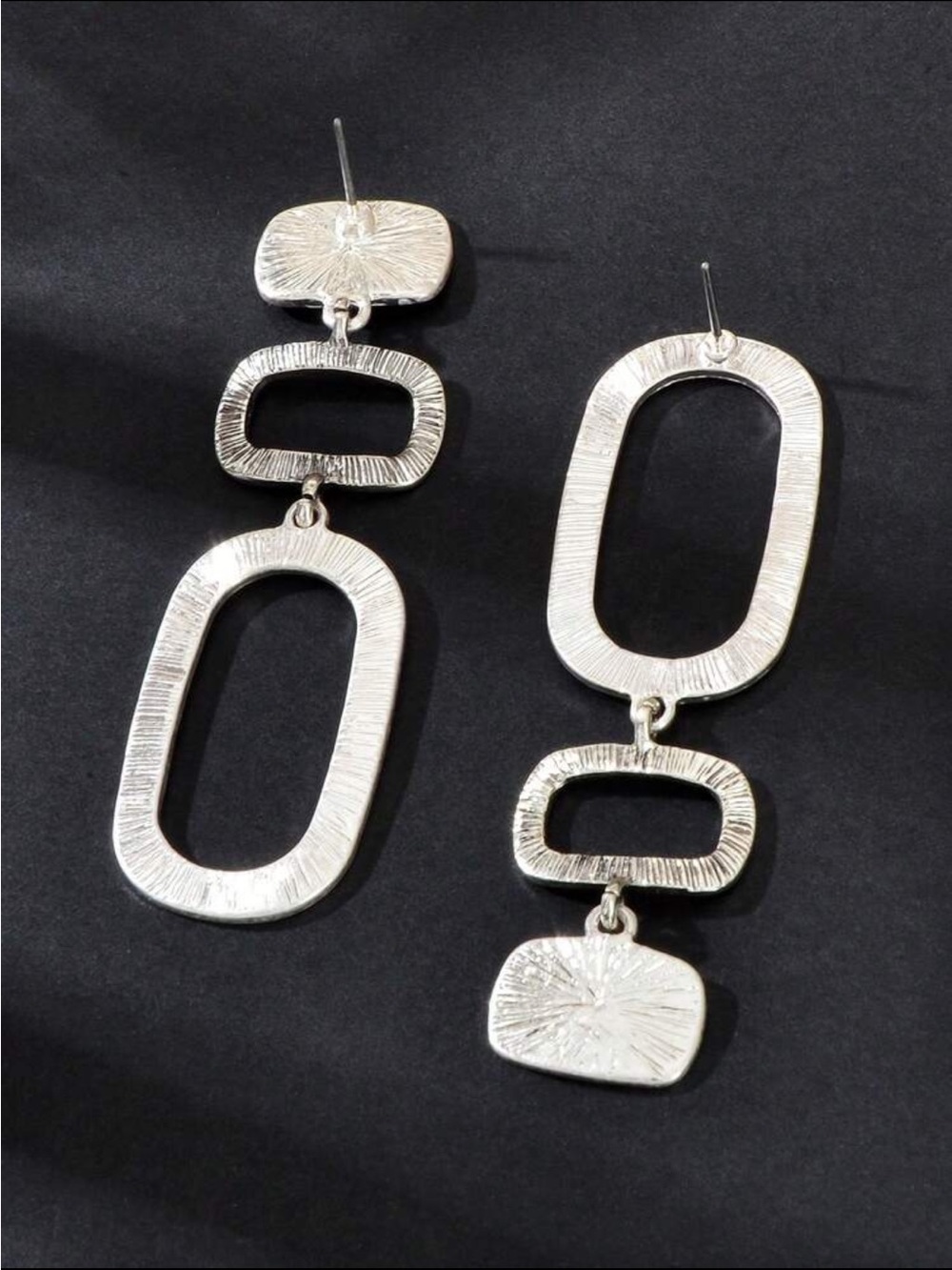 Silver Textured Geometric Drop Earrings - Women Jewelry - Picture 3 of 5